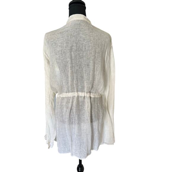 CP Shades Vintage Linen Drawstring Waist Blouse/Tunic - White - XL - Picture 3 of 9